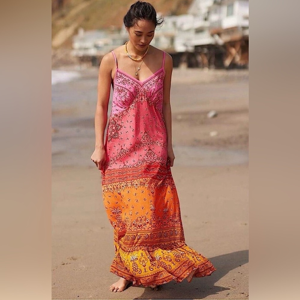 Anthropologie Pink and Orange Maxi Dress